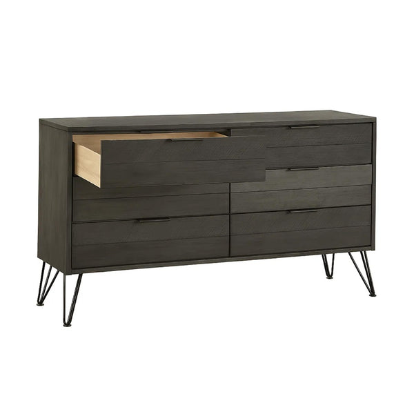 English Elm Contemporary Solid Wood Six Drawer Dresser with Hairpin Legs for Bedroom Storage B056P417104