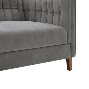 English Elm Modern Chenille Three Seater Sofa with Channel Tufted Back and Birch Wood Legs Grey N763S000100E