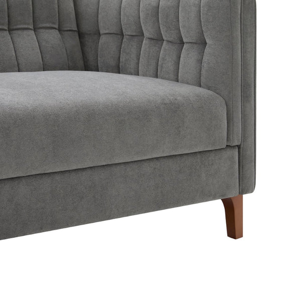 English Elm Modern Chenille Three Seater Sofa with Channel Tufted Back and Birch Wood Legs Grey N763S000100E