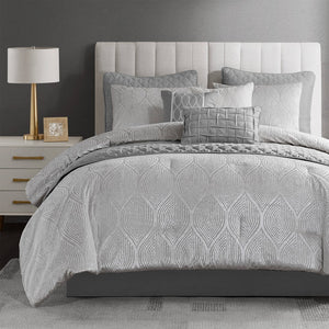 English Elm 10-piece California King Velvet Jacquard Comforter Set Layered Bedding with Microfiber Shams Grey B035P482945