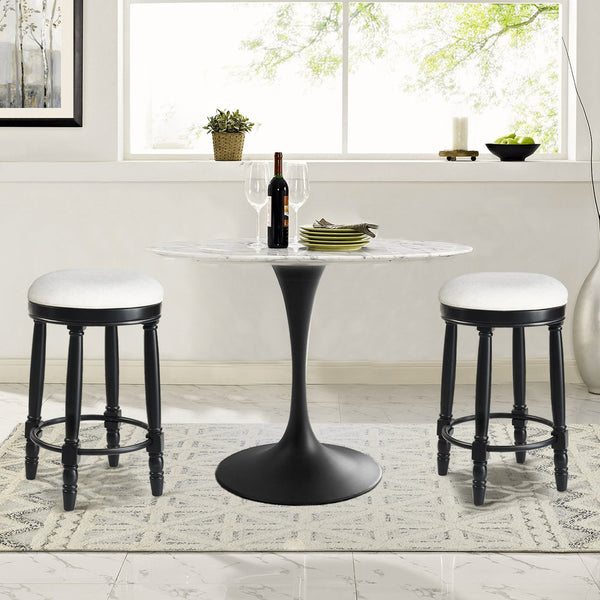English Elm AGODY 26" Counter Height Swivel Bar Stools Set of 2 with Upholstered Seats and Sturdy Rubberwood Frame Black W2170P208076