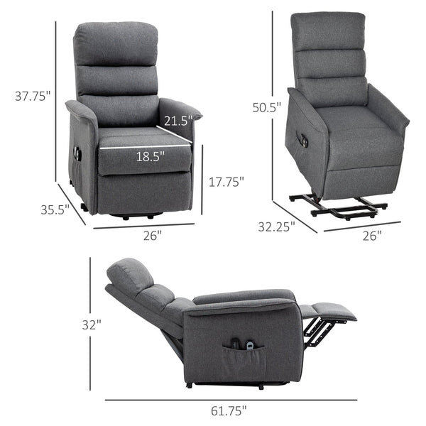 English Elm HOMCOM Electric Lift Recliner Chair with Remote Control, Supportive Foam & Pocket Storage for Seniors Grey W2225P217935