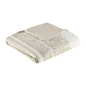 English Elm Full/Queen Mila 3 Piece Cotton Duvet Cover Set with Taupe Botanic Print, Chenille Chevron Tufting, OEKO-TEX Certified B035129140