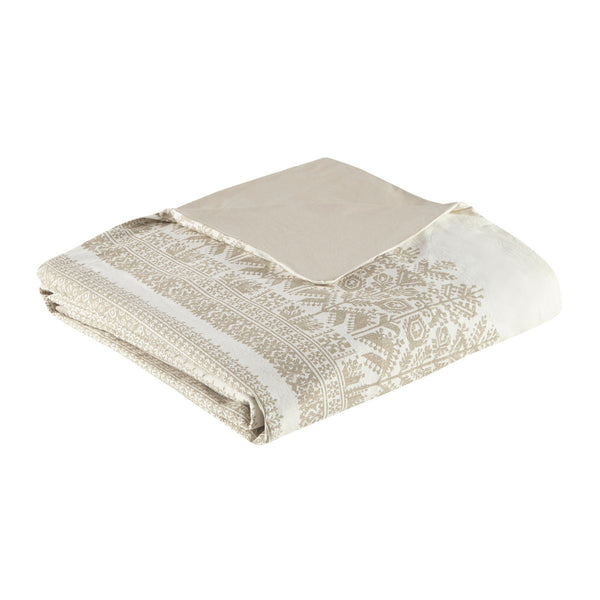 English Elm Full/Queen Mila 3 Piece Cotton Duvet Cover Set with Taupe Botanic Print, Chenille Chevron Tufting, OEKO-TEX Certified B035129140