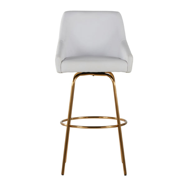 English Elm 30" Swivel Barstools Set of 2 Gold Frame White Faux Leather Kitchen Island Seating B202S01918