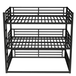 English Elm Full Triple Bunk Bed - Heavy-Duty Metal Frame With Safety Guardrails, Space-Saving Design, Black W1580S00144