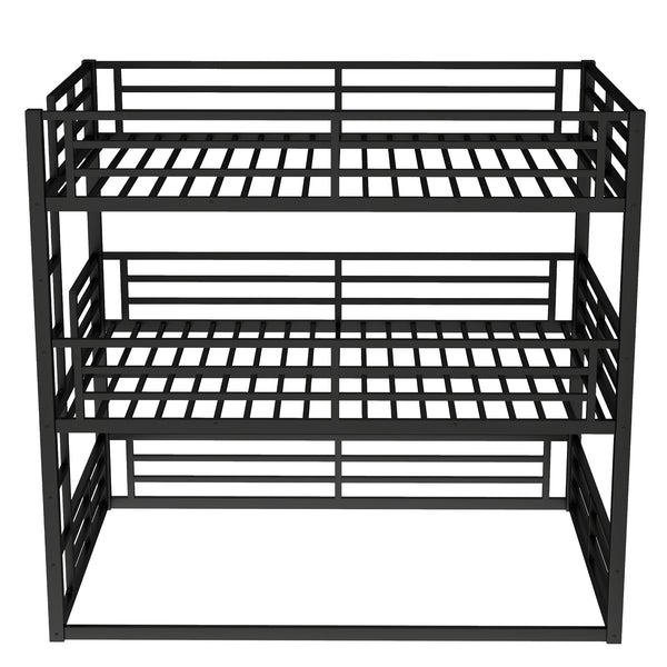 English Elm Full Triple Bunk Bed - Heavy-Duty Metal Frame With Safety Guardrails, Space-Saving Design, Black W1580S00144