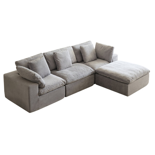 English Elm Cloud Modular Sectional Sofa - Oversized L-Shaped Deep Seat Couch with Sherpa Fabric & Ottoman Comfort Light Gray W3622S00005