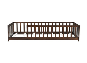 English Elm Twin Solid Rubberwood Floor Bed with Full Perimeter Safety Rails for Toddler Rooms Espresso W504P296797