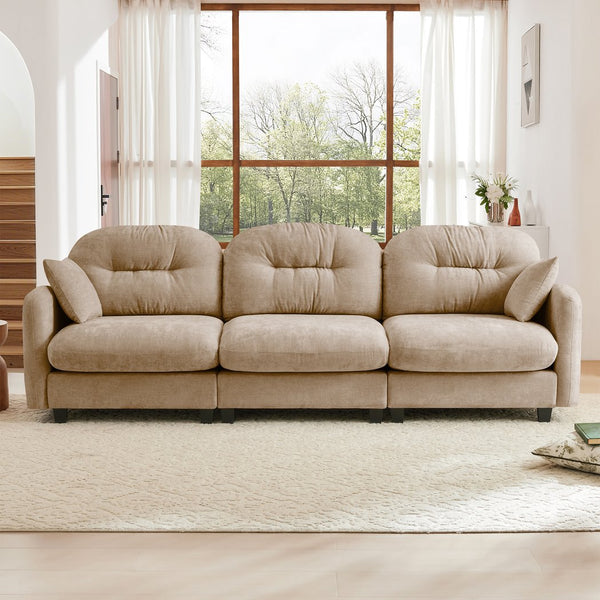 English Elm Three-Seate Modular Sofa in Camel Chenille, Tufted Back Ergonomic Comfort, Configurable Sectional W714S01377