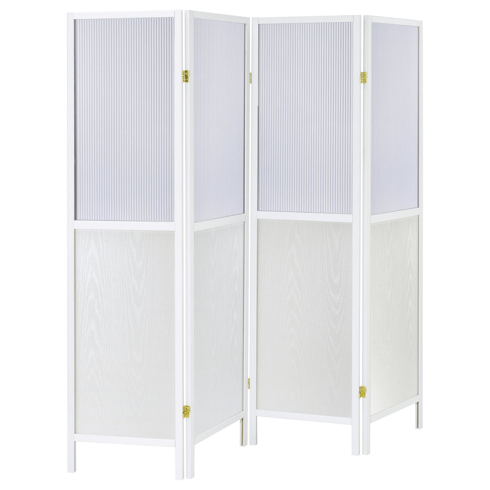 English Elm Florentin 4-Panel Room Divider Shoji Screen for Privacy and Light Diffusion with Neutral Wood Finish, Elegant Space-Defining Accent White B062P299811