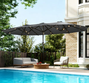 English Elm Double-sided Patio Umbrella with 36 Solar Led Lights Steel Frame Vented Canopy T3971P426130