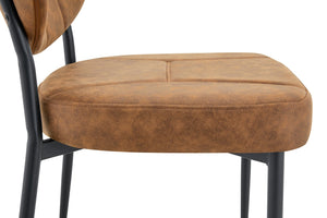 English Elm Dark Oil Waxed Faux Leather Dining Chair Set with Diamond Tufted High Back Metal Legs W3493P449264