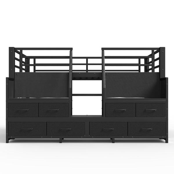 English Elm Twin Low Loft Bed with Shelves Fabric Drawers and Under Bed Study Nook Metal Frame Black W5305S00043
