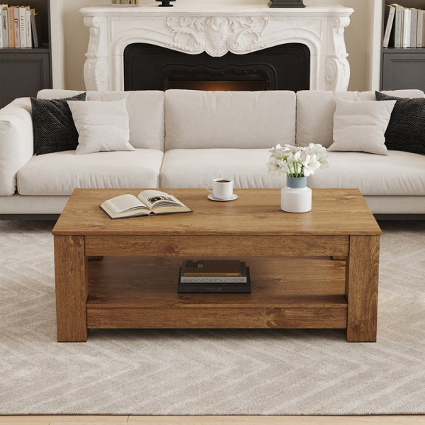 English Elm A Modern Two-tier Mdf Coffee Table with Open Shelf for Living Room Storage W3875P392271