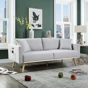 English Elm Elio Mid-century Modern Linen Sofa with Tapered Wood Legs and Built-in Usb Charging Light Gray B2749P413347