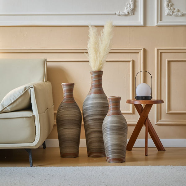 English Elm Desktop PVC Vase Set of 3 Decorative Tall Floor and Table Vases—Modern Durable Artful Accents for Home Brown Grey W2796P261491