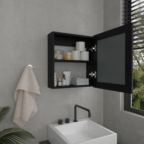 English Elm Luma Mirrored Medicine Cabinet 18.6" W x 5.7" D x 20.5" H Wall Organizer with Two Shelves, Sleek Durable Design Black 24.9 L x 20.1 W x 4 H B070P234355