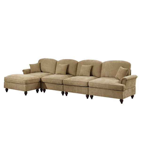 English Elm Classic Modular Chenille Sectional Couch - L-Shaped, Flared Arms, Removable Skirts & Movable Ottoman W3041S00250