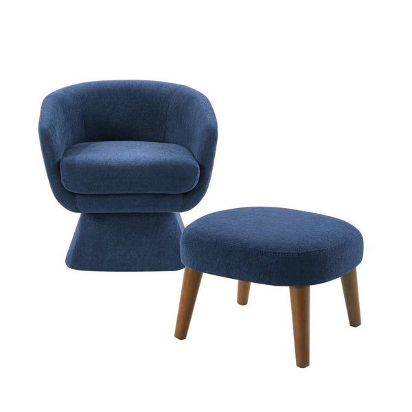 English Elm Lazy Swivel Barrel Chair and Ottoman Set Upholstered Modern Reading Nook Accent Blue W2085P381037