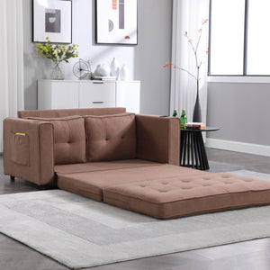 English Elm {VIDEO 3-in-1 Upholstered Futon Sofa Convertible Floor Sofa Bed with Tufted Pull-Out Sleeper, Brown W2325P163375