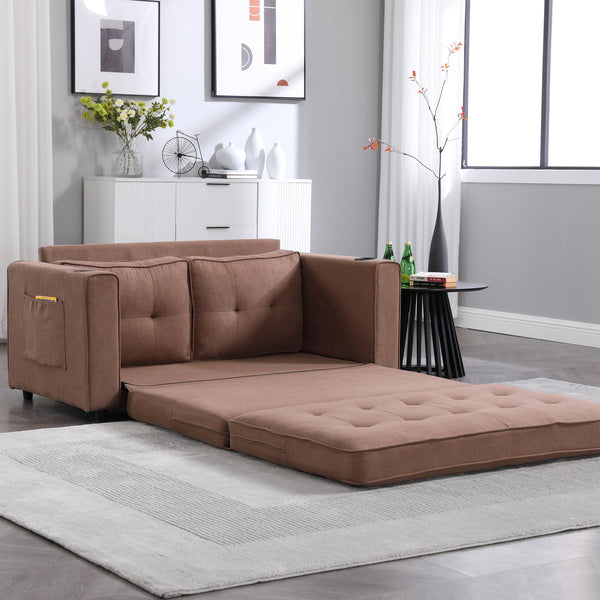 English Elm {VIDEO 3-in-1 Upholstered Futon Sofa Convertible Floor Sofa Bed with Tufted Pull-Out Sleeper, Brown W2325P163375