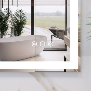 English Elm 32x40 LED Bathroom Vanity Mirror Silver Frame IP44 Anti-Fog Touch Dimmer Memory Tray Modern Smart W708P176758