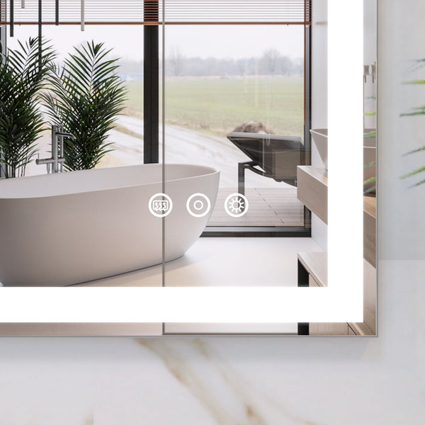 English Elm 32x40 LED Bathroom Vanity Mirror Silver Frame IP44 Anti-Fog Touch Dimmer Memory Tray Modern Smart W708P176758