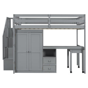 English Elm Queen Murphy Bed with Integrated Desk Cabinet Shelves Space Saving Studio Solution Gray N708S00014E
