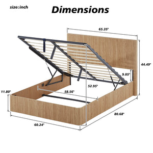 English Elm Queen Lift-Up Storage Bed Frame with Curved Wooden Design, Hydraulic Easy-Access Storage, 1000lb Capacity Oak W1820P379904