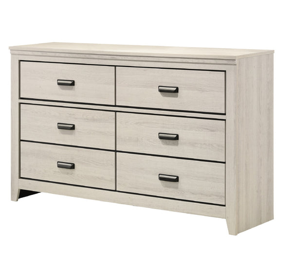 English Elm 1pc Rustic Contemporary Brown Finish Five Storage Drawers Wooden Bedroom Furniture with Metal Hardware, 61" Dresser Beige,White 63.86 L x 18.58 W x 39.96 H B011P367186