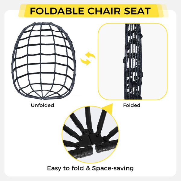 English Elm Egg Hanging Chair with Stand Pe Rattan Swing Seat Washable Cushion Patio Bedroom T5880P497427