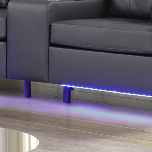 English Elm Genesis Tufted 55.5" Black PVC Loveseat with Ambient LED Lighting, USB Charging Port, Modern Comfort B061P239125