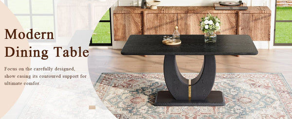 English Elm Modern Mdf Dining Table Seats Six with U-shaped Legs for Minimalist Interiors Black W1151S04162