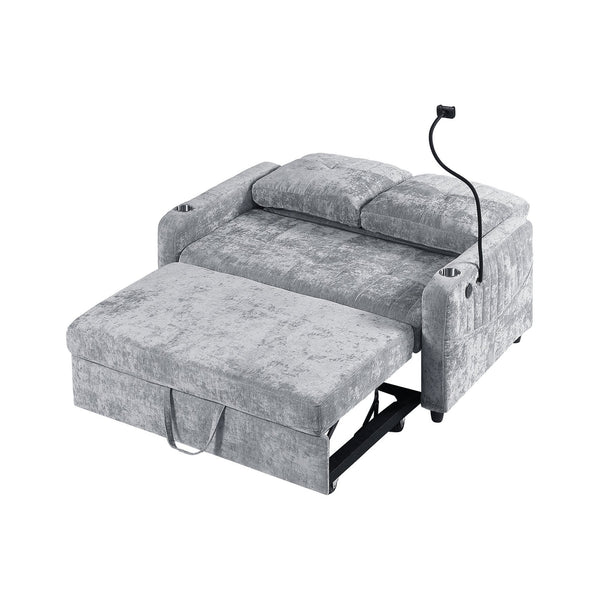 English Elm 53.9" Modern Loveseat Pull-Out Sofa Bed with Adjustable Backrest, Cup Holders, USB Charging Ports & Storage Grey N719S001650E