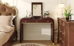 English Elm Classic Flip Top Vanity Desk with Gold Accents 2 Drawer Retro Bedroom Dressing Table Espresso N704P381406P