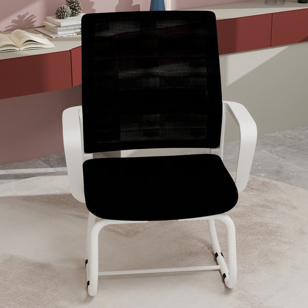 English Elm Minimalist breathable mesh office chair with curved support, cushioned seat, stable iron frame for long workdays White+Black W1935P338539