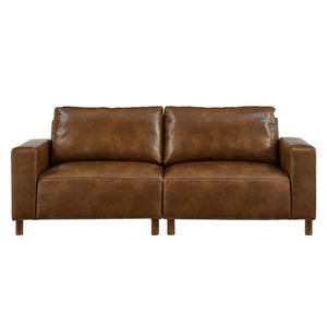 English Elm 78.5" Mid-century Faux Leather Loveseat with Solid Wood Legs for Living Room or Apartment Brown W1097S00254