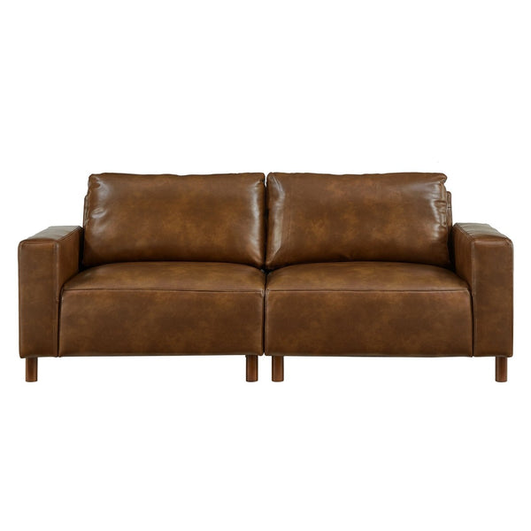 English Elm 78.5" Mid-century Faux Leather Loveseat with Solid Wood Legs for Living Room or Apartment Brown W1097S00254