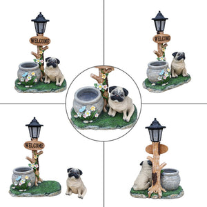 English Elm Schnauzer Solar Led Resin Planter Statue Outdoor Garden Accent for Patio Decor W5398P464252