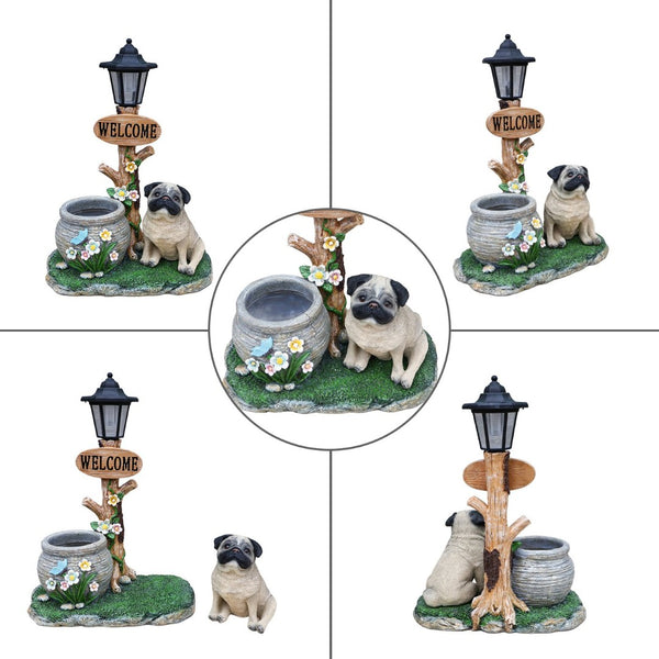 English Elm Schnauzer Solar Led Resin Planter Statue Outdoor Garden Accent for Patio Decor W5398P464252