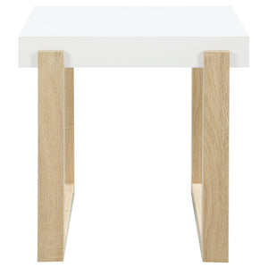 English Elm Gwen High Gloss White End Table With Natural Sled Base - Modern Accent For Small Spaces & Decor B062P333452