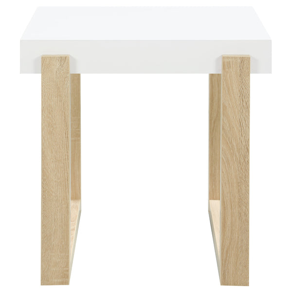 English Elm Gwen High Gloss White End Table With Natural Sled Base - Modern Accent For Small Spaces & Decor B062P333452