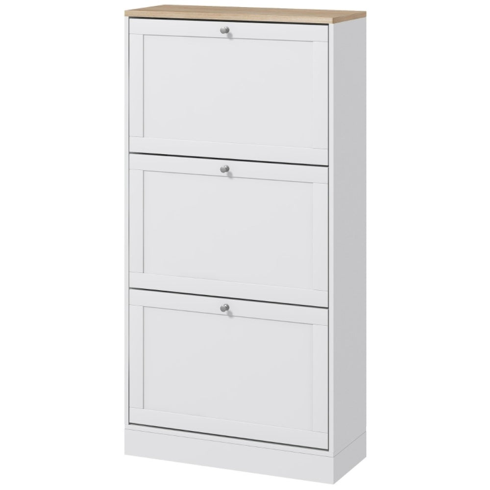 English Elm Foyer Beadboard Floor Cabinet with Drawers White Farmhouse Storage for Entryway Bath T3971P465954