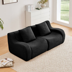 English Elm Soft Teddy Fabric Boneless Sofa with Plush Curved Arms, No Assembly, High-Density Comfort, Anti-Slip Stability Black W714P357234