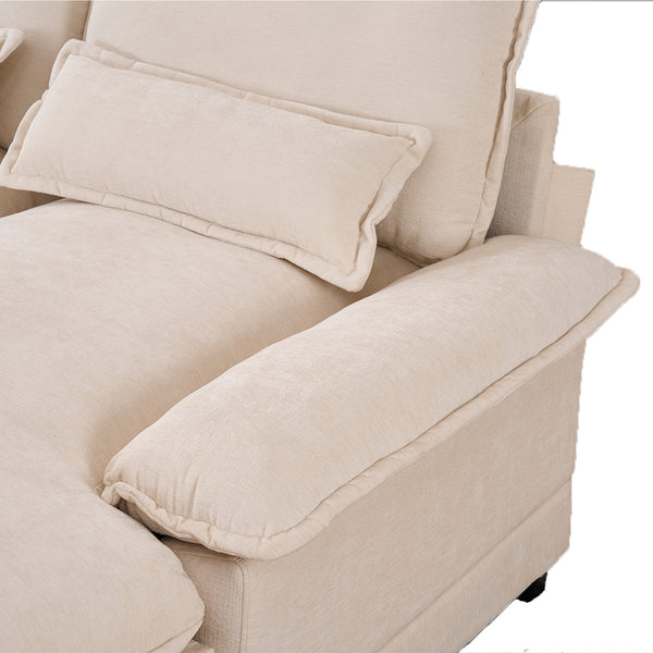 English Elm Modern U-shaped sofa with console, cupholders & USB ports — 6-seat sleeper with double chaise, chenille comfort W3401S00001