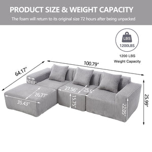 English Elm Modern Minimalist Modular Sectional Sofa – L-Shape Right-Facing Chaise With Deep Seats In Light Gray W2959S00003