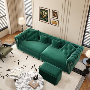 English Elm Chesterfield Tufted Velvet Sleeper Sofa King Convertible with Movable Ottoman 3 Seat W1885S00444