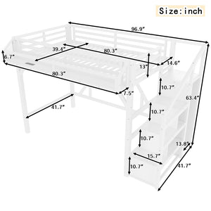 English Elm Full Xl Over Twin Triple Metal Bunk Bed with Storage Stairs and Shelves Black White W1580S00408