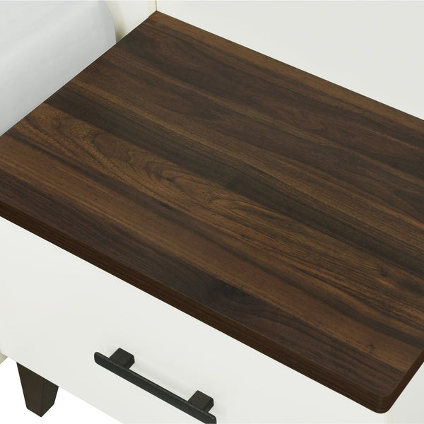 English Elm Christopher Knight Home® - King Upholstered Bed Frame with 108" Headboard and 2 Floating Nightstands, White & Brown Modern Storage N758K020304W